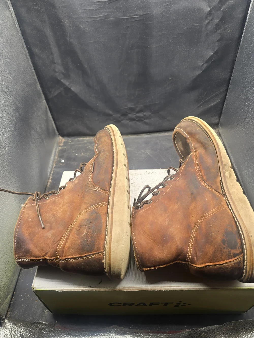 Carhartt Brown Leather Moc Toe Work Boots with Tan Lining